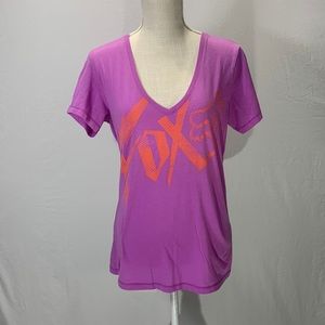 Fox Deep V-Neck Purple and Neon Orange T-shirt Tee Size Large